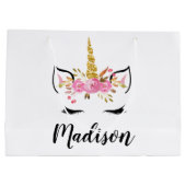 Einhorngesicht mit Eyelasenbezeichnung Personalisi Große Geschenktüte (Rückseite)