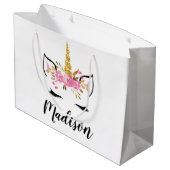 Einhorngesicht mit Eyelasenbezeichnung Personalisi Große Geschenktüte (Rückseite Schrägansicht)