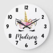Einhorngesicht mit Eyelasenbezeichnung Personalisi Große Wanduhr (Vorderseite)