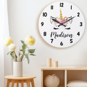 Einhorngesicht mit Eyelasenbezeichnung Personalisi Große Wanduhr