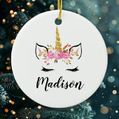 Einhorngesicht mit Eyelasenbezeichnung Personalisi Keramik Ornament