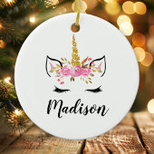 Einhorngesicht mit Eyelasenbezeichnung Personalisi Keramik Ornament