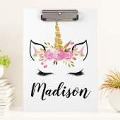 Einhorngesicht mit Eyelasenbezeichnung Personalisi Klemmbrett