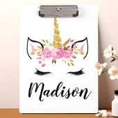 Einhorngesicht mit Eyelasenbezeichnung Personalisi Klemmbrett