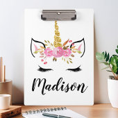 Einhorngesicht mit Eyelasenbezeichnung Personalisi Klemmbrett