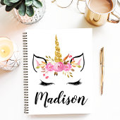 Einhorngesicht mit Eyelasenbezeichnung Personalisi Notizblock