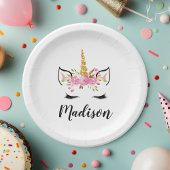Einhorngesicht mit Eyelasenbezeichnung Personalisi Pappteller