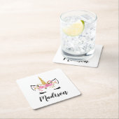 Einhorngesicht mit Eyelasenbezeichnung Personalisi Rechteckiger Pappuntersetzer (Vor Ort)