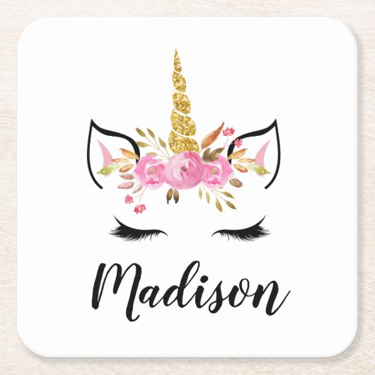 Einhorngesicht mit Eyelasenbezeichnung Personalisi Rechteckiger Pappuntersetzer (Vorderseite)