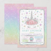 Einhorngesicht Rainbow Pearl Baby Shower Einladung (Vorne/Hinten)
