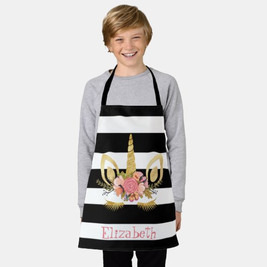 Einhorngesicht, Schwarz, Weiße Streifen Personalis Schürze (Getragen)