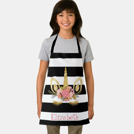 Einhorngesicht, Schwarz, Weiße Streifen Personalis Schürze (Insitu)