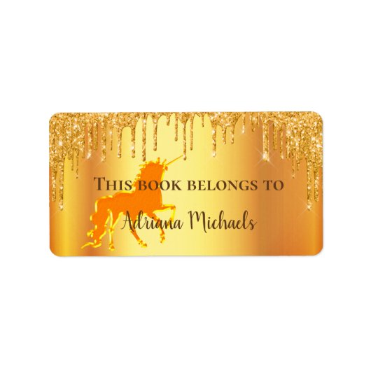 Einhorngold Glitzer Tropfen Buchzeichen Adressaufkleber (Vorne)