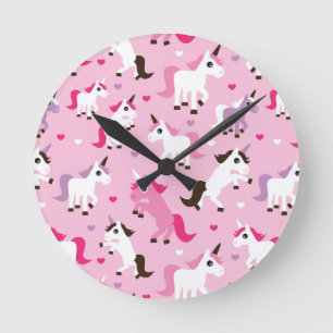 Einhornillustration scherzt Hintergrund Runde Wanduhr