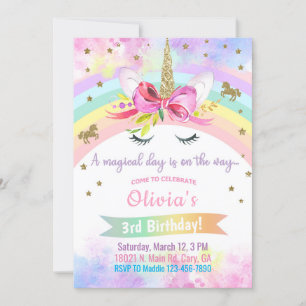 Einhornkopf & Blume zum Geburtstag von Mädchen Einladung