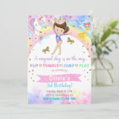 Einhornkopfgymnastik brünetter Mädchentag. Einladung (Stehend Vorderseite)