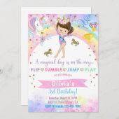 Einhornkopfgymnastik brünetter Mädchentag. Einladung (Vorne/Hinten)