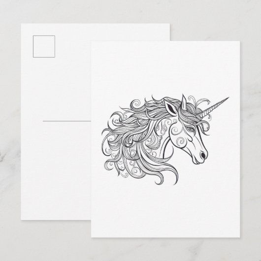 Einhornkopfzeichnung Klein Postkarte (Vorne/Hinten)