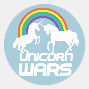 Einhornkriege mit Regenbogen Runder Aufkleber