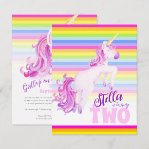 Einhornkunst Regenbogen 2. Geburtstag Einladungen