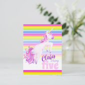 Einhornkunst Regenbogen 5. Geburtstag Einladungen (Stehend Vorderseite)