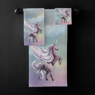 Einhornmagie Farbenfrohe Pasta Fantasy Wasserfar Badhandtuch Set