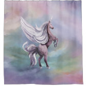 Einhornmagie | Farbenfrohe Pasta Fantasy Wasserfar Duschvorhang (Vorderseite)