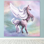 Einhornmagie | Farbenfrohe Pasta Fantasy Wasserfar Leinwanddruck (Insitu (Holzboden))