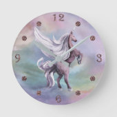 Einhornmagie | Farbenfrohe Pasta Fantasy Wasserfar Runde Wanduhr (Vorderseite)