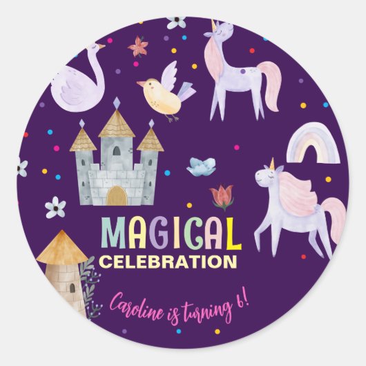 Einhornmagie Geburtstagskinder Runder Aufkleber (Vorderseite)
