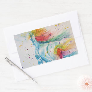 Einhornmalerei Aquarellmalerei Rainbow Art Rechteckiger Aufkleber