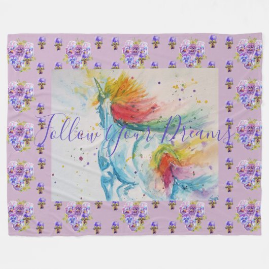 Einhornmalerei Träume Lila Kunst Vlies Schuppen Fleecedecke (Vorderseite (Horizontal))