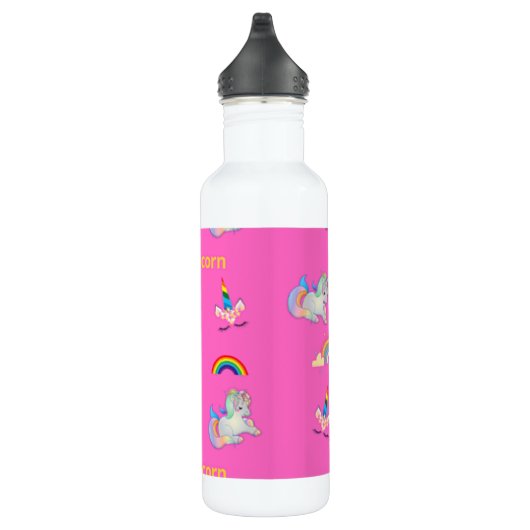 Einhornmuster auf Rosa Edelstahlflasche (Rechts)