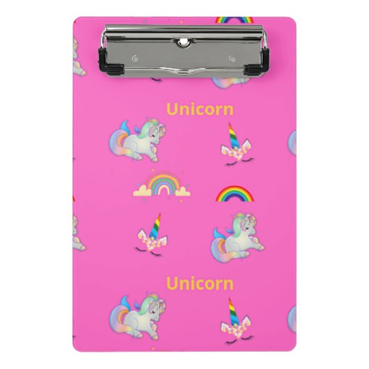 Einhornmuster auf Rosa Mini Klemmbrett (Vorderseite)