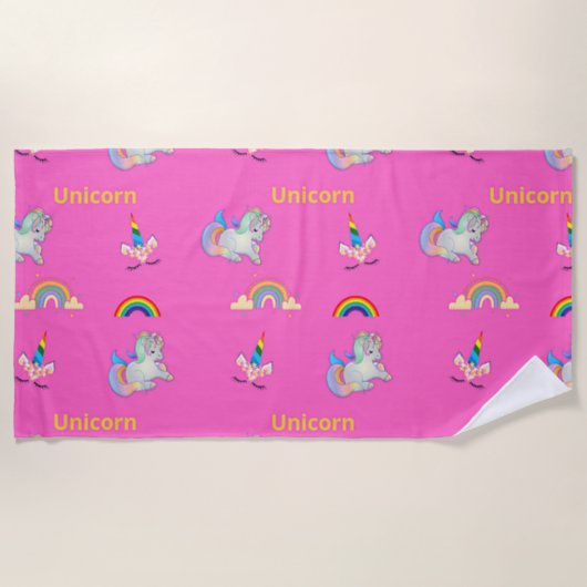 Einhornmuster auf Rosa Strandtuch (Vorderseite)