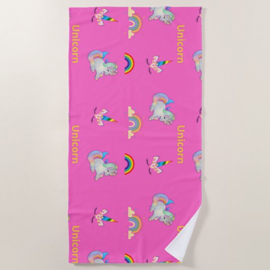 Einhornmuster auf Rosa Strandtuch (Vorderseite)