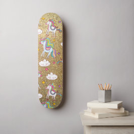 Einhornmuster aus Gold-Glitzer Skateboard