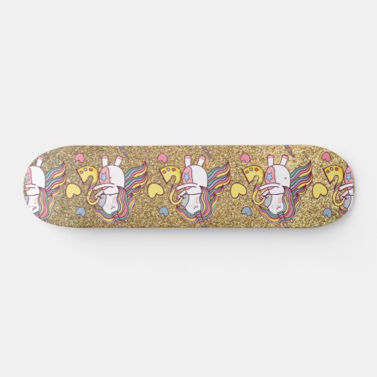 Einhornmuster aus Gold-Glitzer Skateboard (Horizontal)