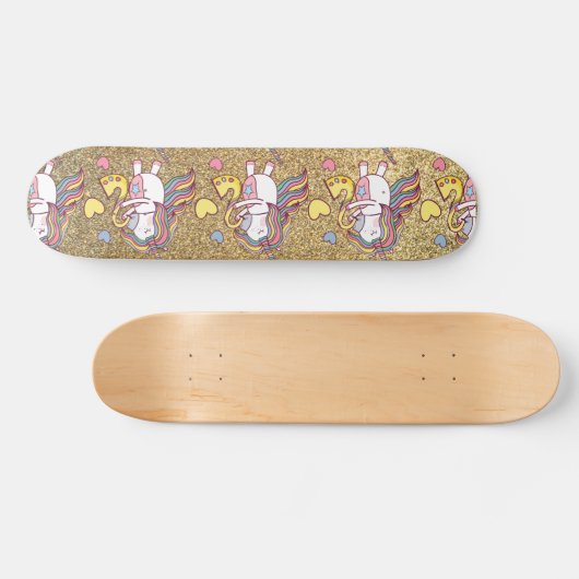 Einhornmuster aus Gold-Glitzer Skateboard (Horizontal)