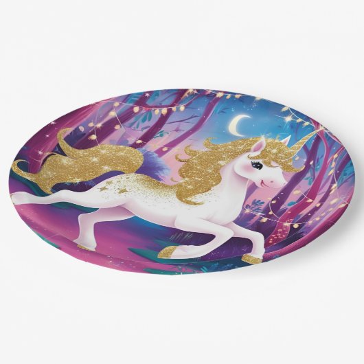 Einhornpapier-Teller Pappteller (Schrägansicht)