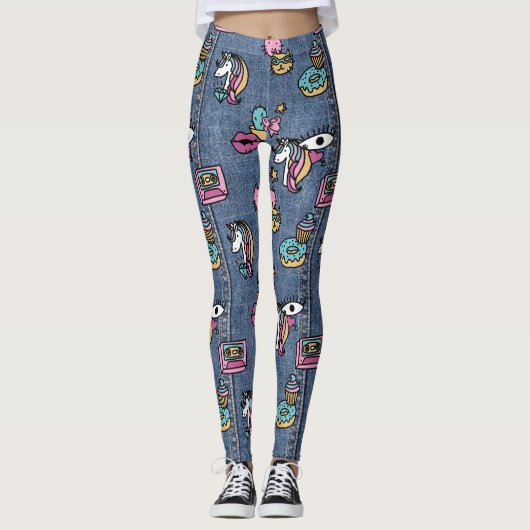Einhornpatronen mit Denim-Leggings Leggings (Vorderseite)