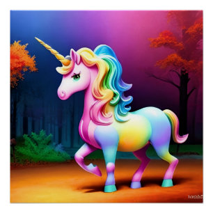 Einhornpferd mit Regenbogenfarben Poster