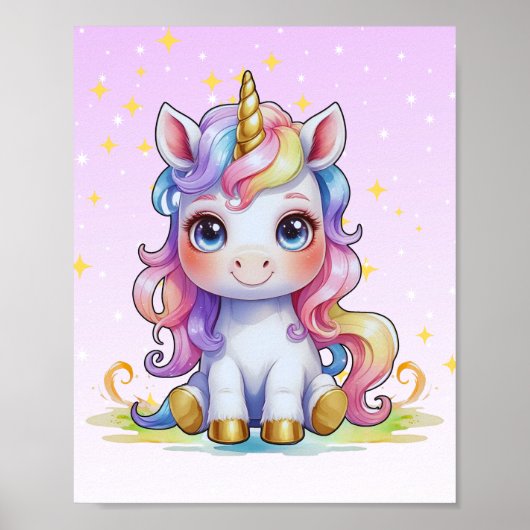 Einhornposter mit goldenem Horn Poster (Vorne)