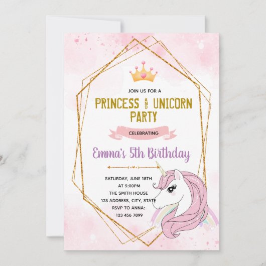 Einhornprinzessin zum Geburtstag Feiertagskarte (Vorderseite)