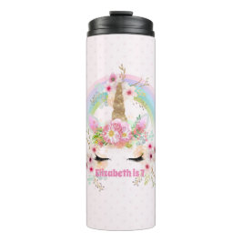 Einhornraumdekor Rosa Gold Regenbogen-Blume mit Na Thermosbecher