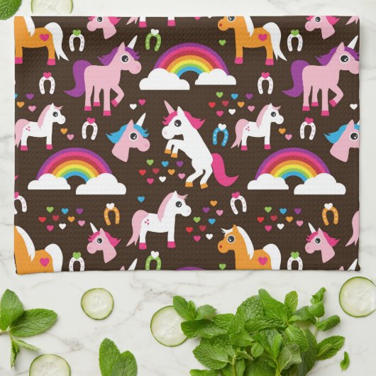 Einhornregenbogen scherzt Hintergrundpferd Geschirrtuch (Gefaltet)