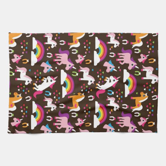 Einhornregenbogen scherzt Hintergrundpferd Geschirrtuch (Horizontal)