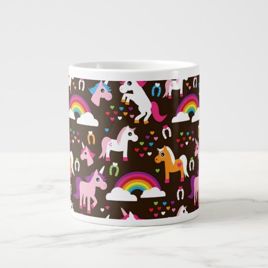 Einhornregenbogen scherzt Hintergrundpferd Jumbo-Tasse (Vorderseite)