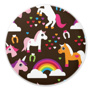 Einhornregenbogen scherzt Hintergrundpferd Keramikknauf