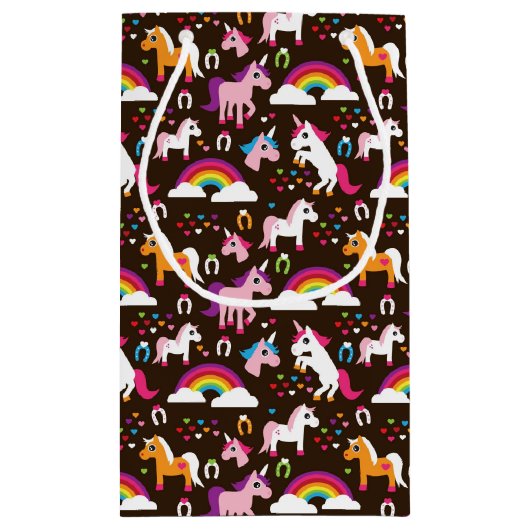 Einhornregenbogen scherzt Hintergrundpferd Kleine Geschenktüte (Rückseite)